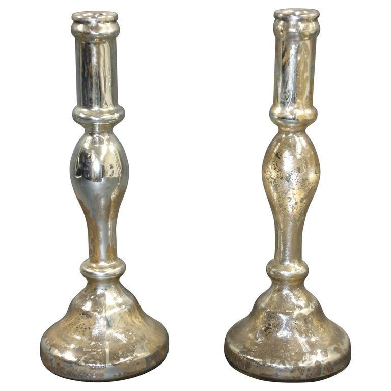 Pair of Mercury Glass Silvered Candlesticks