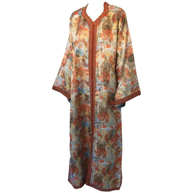 Moroccan Caftan Floral Brocade Multicolored Embroidered Kaftan 1970s