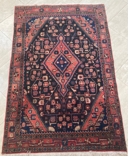 Antique Hand-Knotted Turkish Rug, Wool Floral Design, 1940
