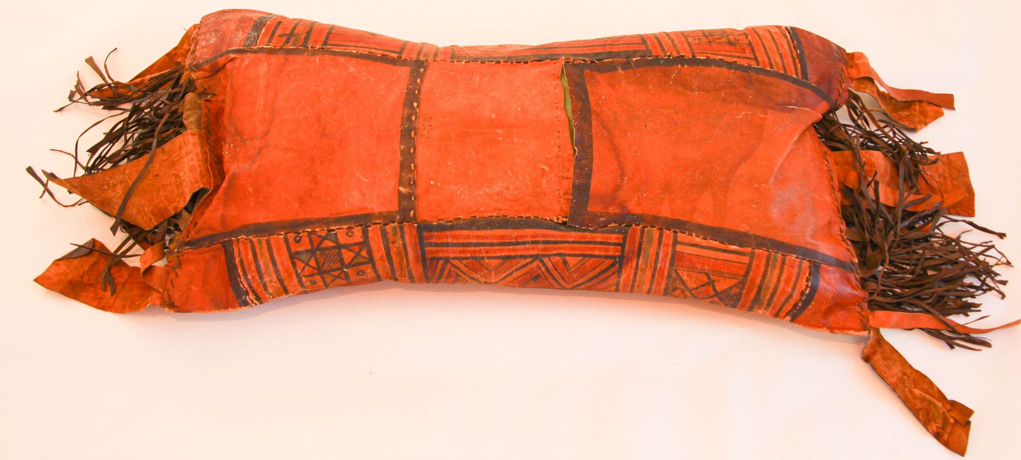 African Tuareg Hand-Tooled Leather Pillow with Fringes