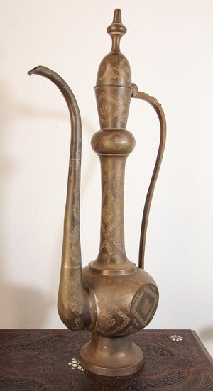 Oversized Tall Moorish Mughal Indian Brass Ewer