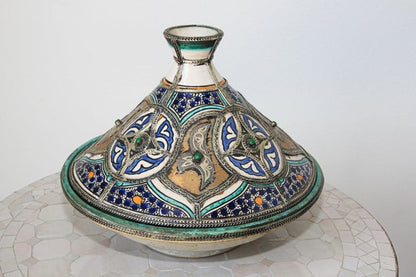 Moroccan Ceramic Bowl with Lid Tajine from Fez Polychrome