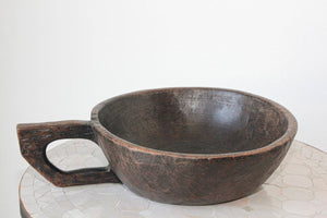 Hand-Carved African Ethiopian Wooden Bowl with Handle