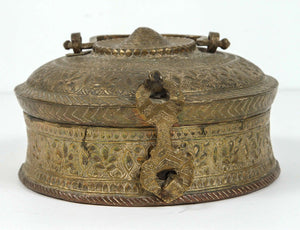 Asian Antique Brass Betel Nut Pandan Box with Lid, Northern India 19th C.