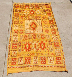 1960s Moroccan Vintage Ethnic Orange Organic Wool Rug Africa