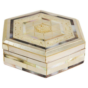 Handcrafted White Mother of Pearl Inlaid Moorish Octagonal Box