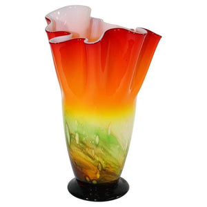 Murano Orange Footed Vase Freeform Handkerchief Art Glass