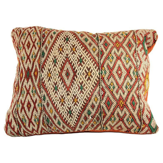 Handwoven Moroccan Berber Pillow, Wool, Geometric Design, 1960s