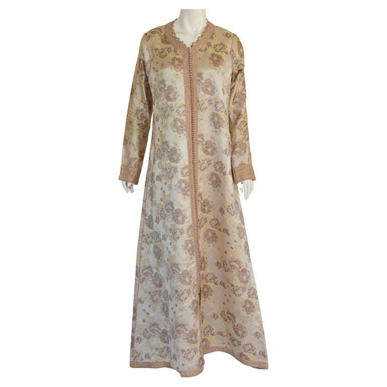Moroccan Caftan Gold Damask Embroidered, Vintage, 1960s