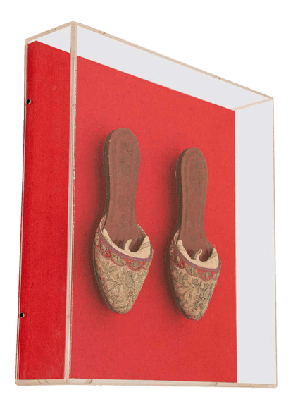 Antique Italian Venetian Shoes Leather and Silk Embroidered Framed