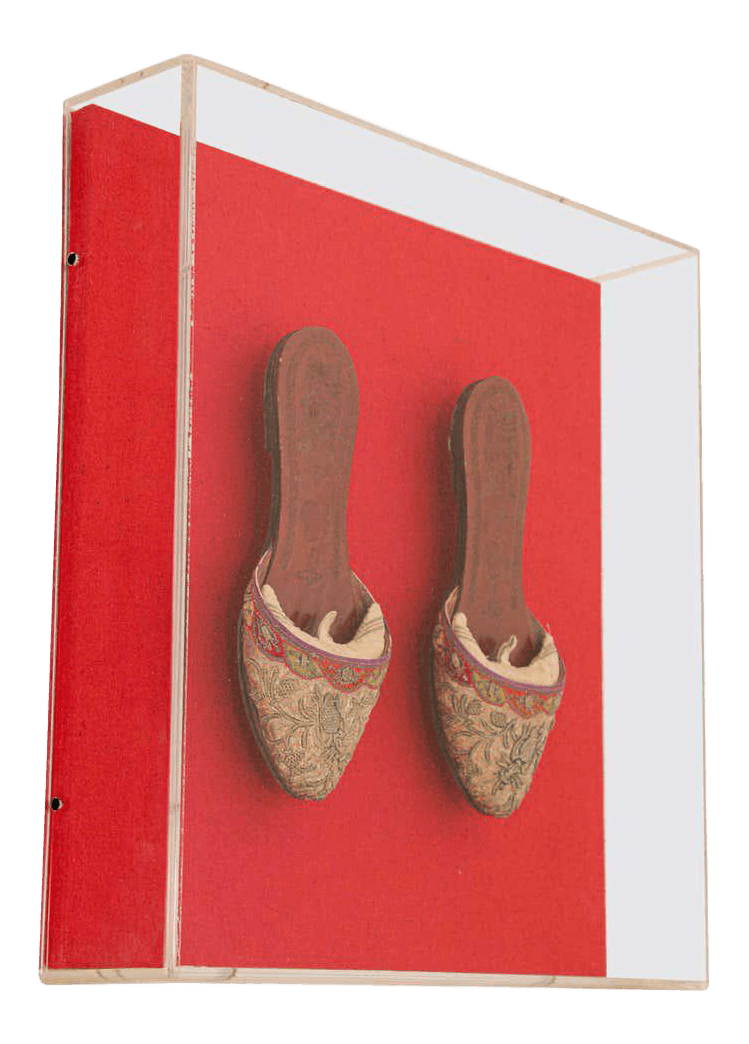 Antique Italian Venetian Shoes Leather and Silk Embroidered Framed