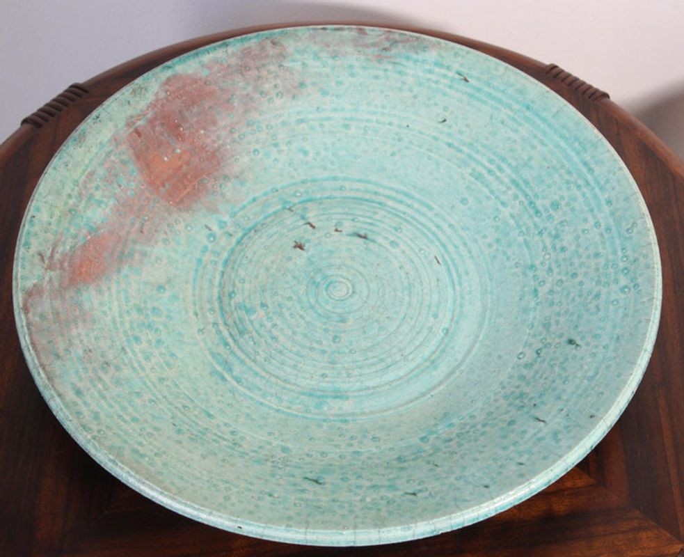 Handcrafted Italian Art Studio Large Stoneware Bowl Aqua Color