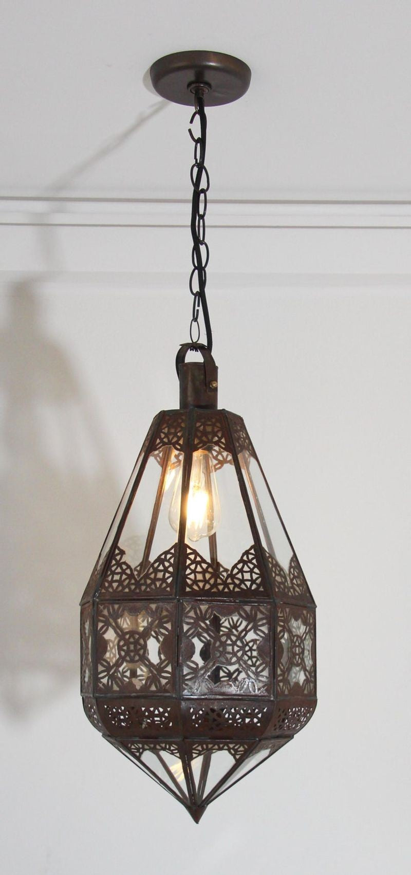 Moroccan Moorish Metal and Glass Lantern