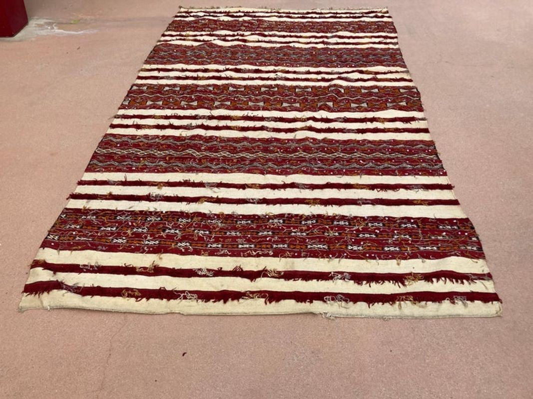 1960s Authentic Moroccan Vintage Tribal Kilim Handira Rug