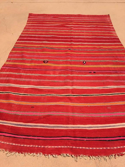 Vintage Moroccan Berber Kilim Rug in Burgundy, Pink and Orange Stripes, 1960s