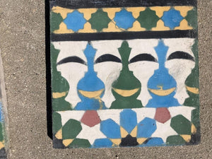 Moroccan Encaustic Cement Tile Border with Moorish Fez Design