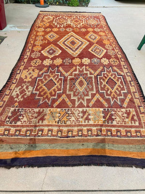 1960s Moroccan Vintage Hand-woven Boujad Tribal Area Rug