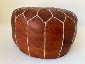 Moroccan Brown Leather Ottoman
