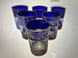 Moroccan Royal Blue Shot Glasses with Gold Moorish Design Set of 6 Barware