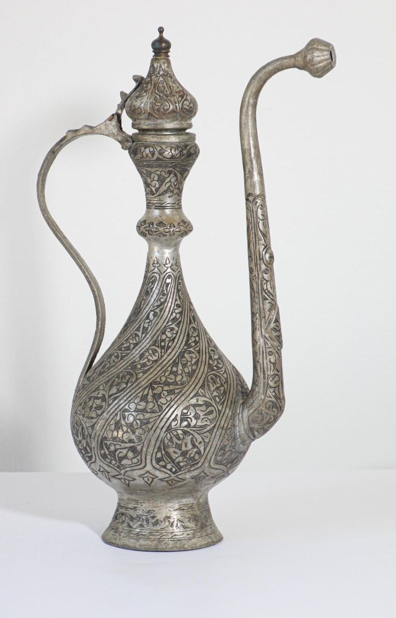 Middle Eastern Islamic Turkish Ottoman Tinned Copper Ewer