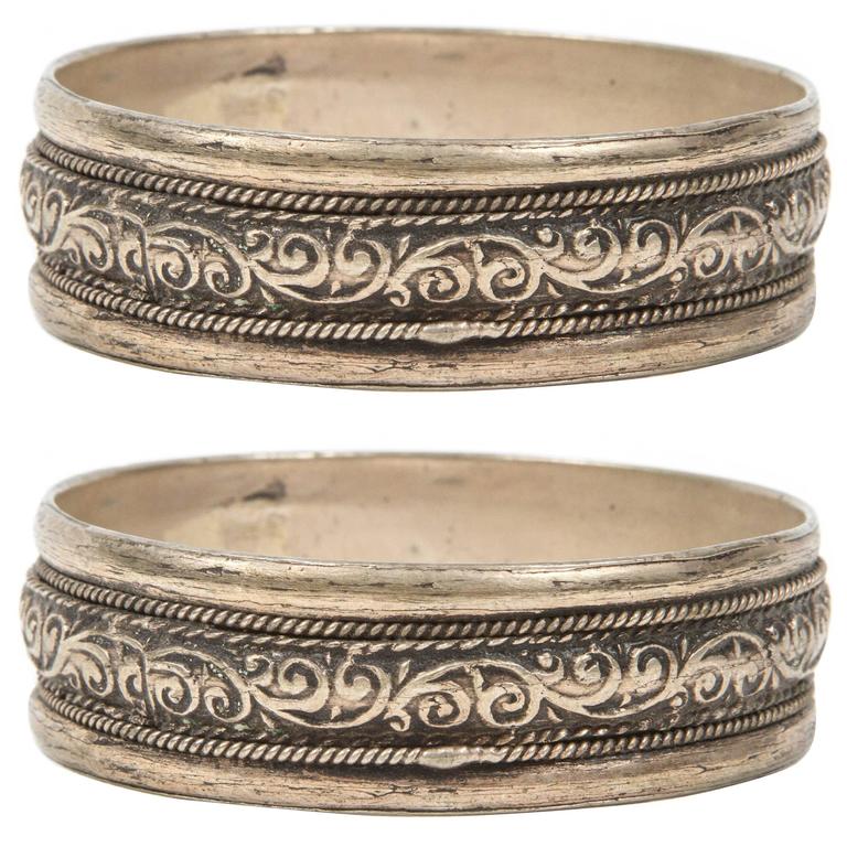Pair of Moroccan Berber Tribal Silver Bracelets