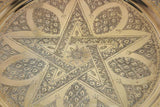 Antique Moroccan Brass Tray Star Etched Collectible Polished Platter 22.5 in. D.