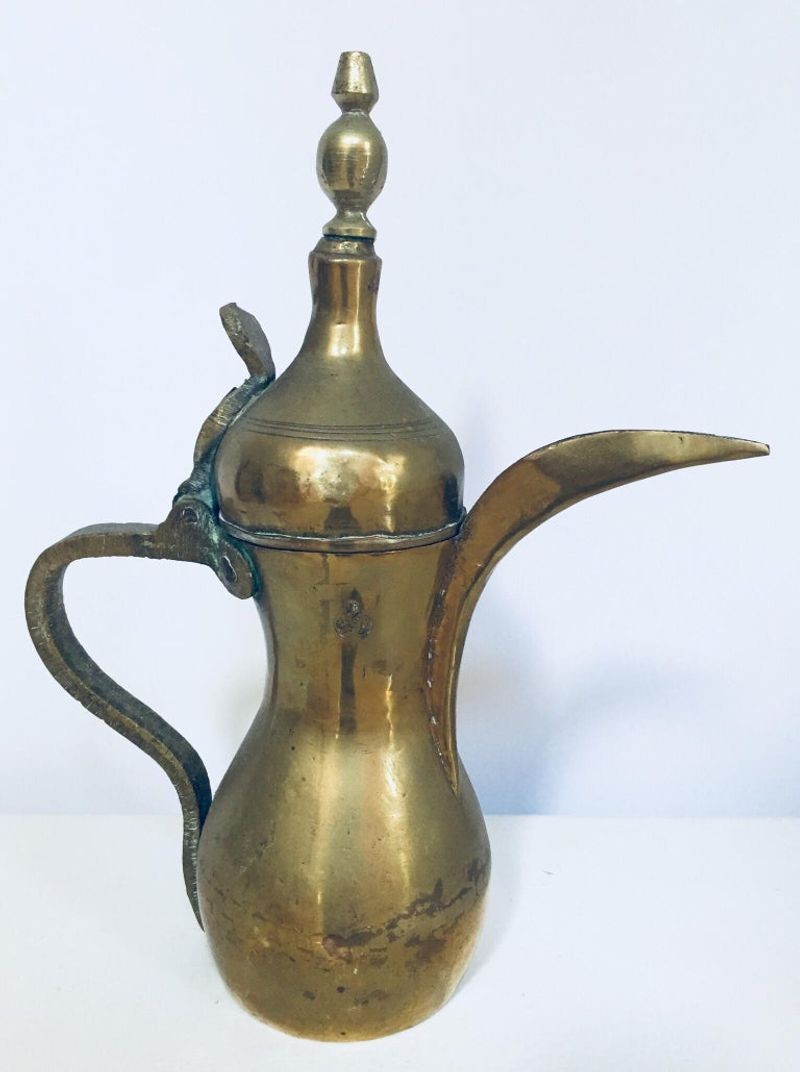 Vintage Middle Eastern Dallah Arabic Brass Coffee Pot circa 1950
