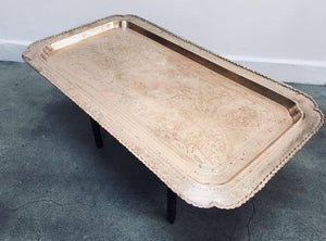 1960s Boho Chic Rectangular Brass Tray Coffee Table