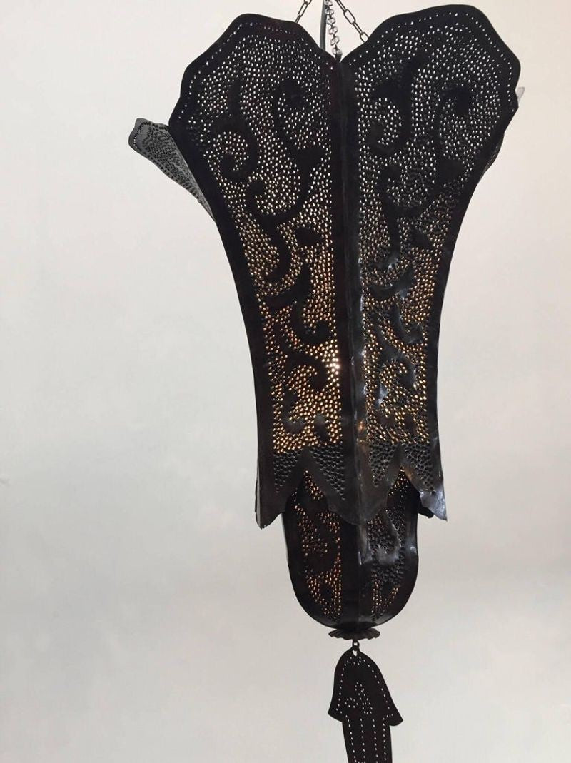 Moorish Handcrafted Metal Lanterns Pendants with Hand of Fatima, North Africa