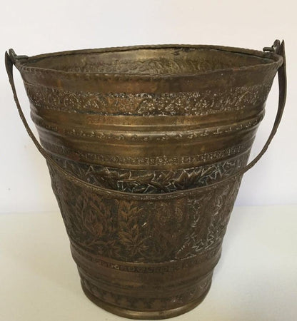 Handcrafted Copper Vessel Bucket with Floral Design, India