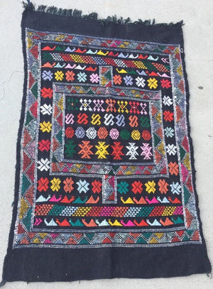 Moroccan Vintage North African Black Tribal Kilim Rug