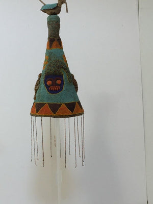 Yoruba Nigeria Royal African Beaded Headdress Crown on Lucite Stand