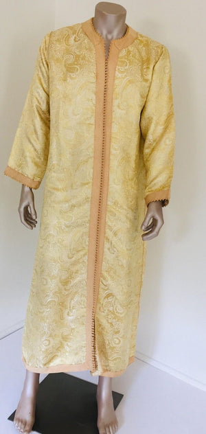 Moroccan Kaftan Gold and Silver Brocade 1970s Maxi Dress Caftan