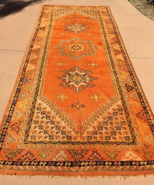 1960s Moroccan Vintage Orange Color Tribal African Pile Rug