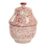 Moroccan Ceramic Lidded Urn from Fez with Arabic Calligraphy Pink Writing