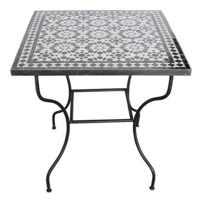 Moroccan Fez Mosaic Table in Black and White Tiles