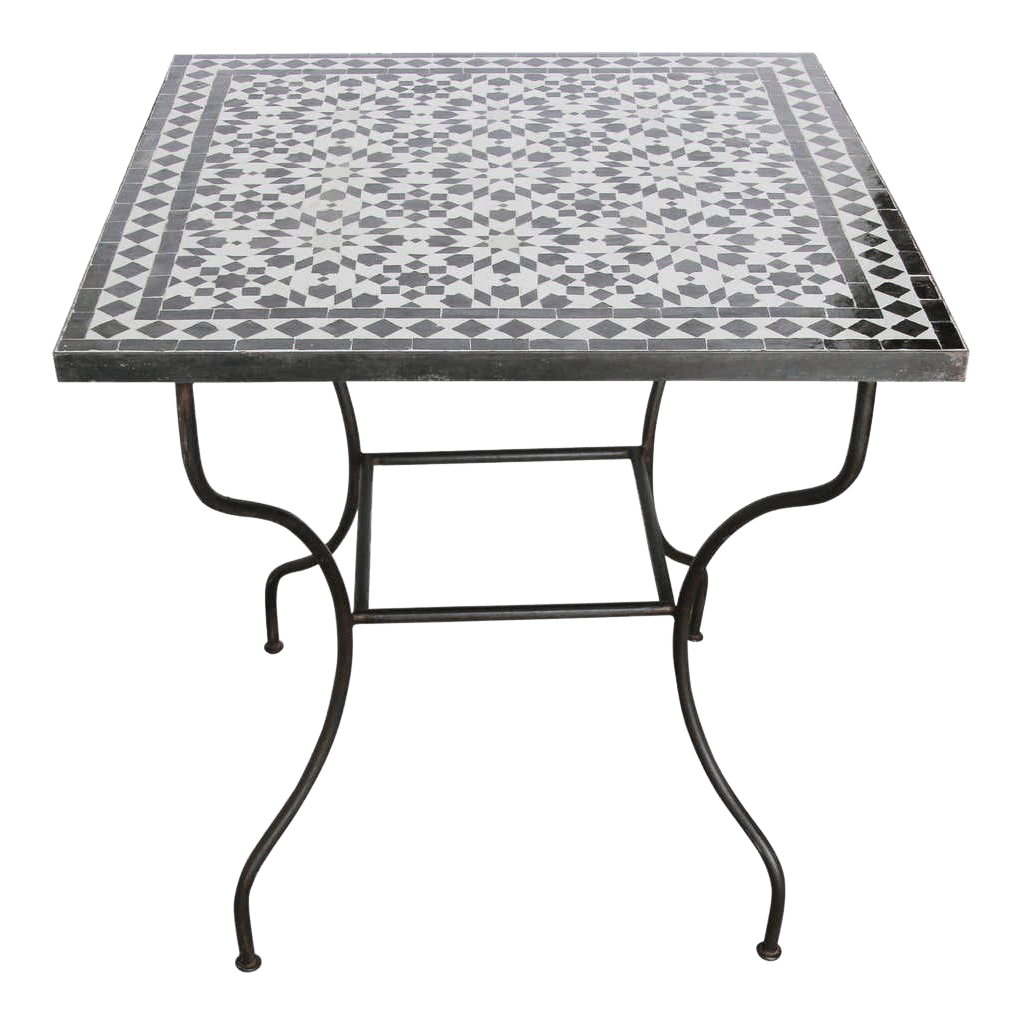 Moroccan Fez Mosaic Table in Black and White Tiles