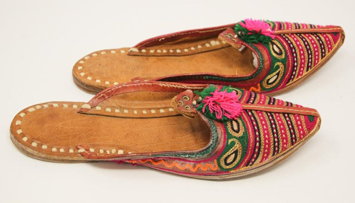 Handcrafted Moorish Leather Ethnic Turkish Gold Embroidered Shoes