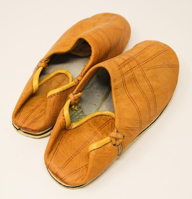 Moroccan Hand Tooled Yellow Leather Slippers Ethnic Shoes