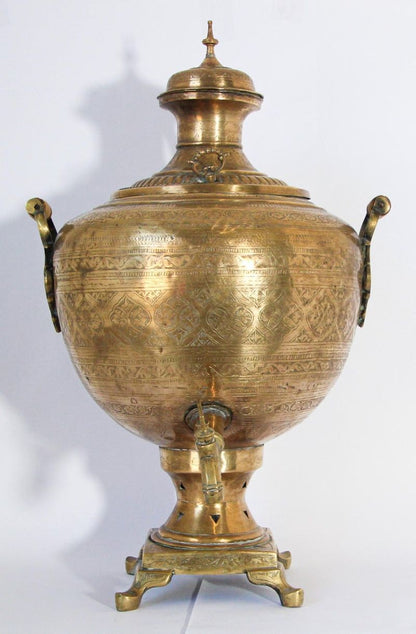 19th Century Handcrafted Mughal Brass Samovar in Moorish Style