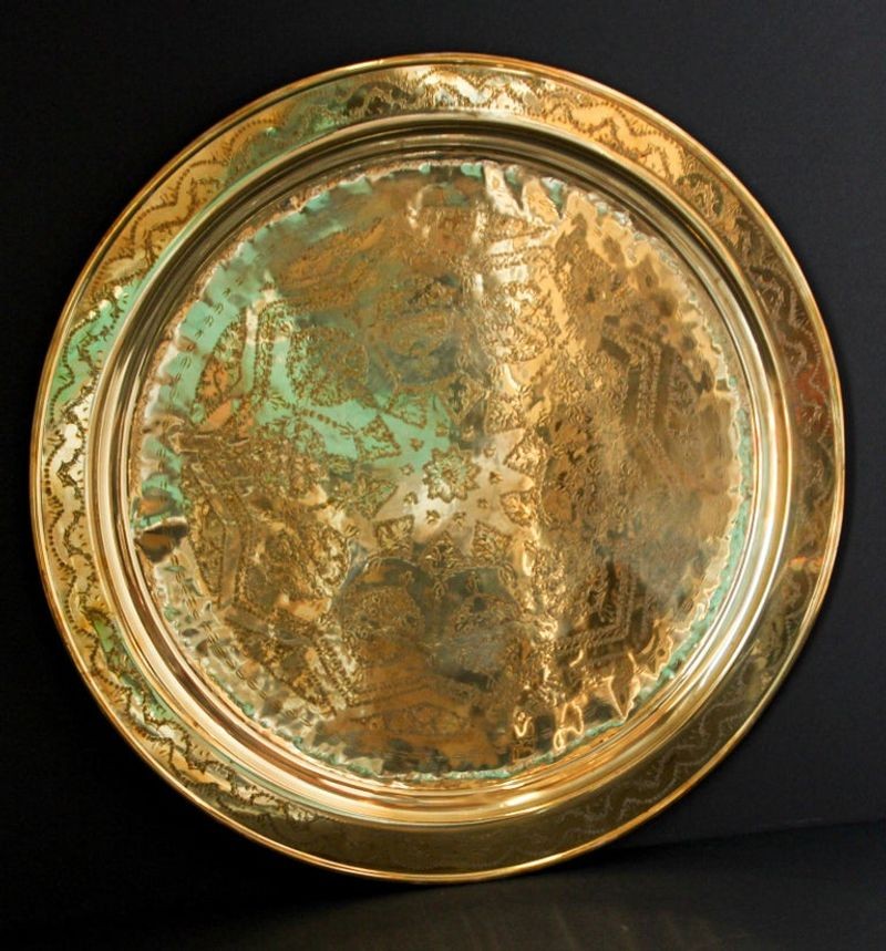 Monumental Moroccan Polished Metal Brass Tray Platter 39 inches