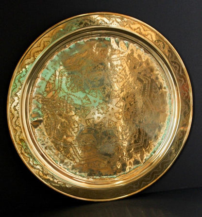 Monumental Moroccan Polished Metal Brass Tray Platter 39 inches