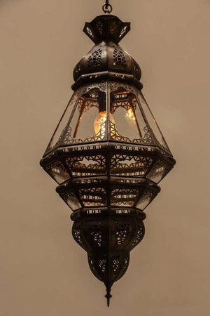 Moroccan Moorish Filigree Metal and Clear Glass Lantern