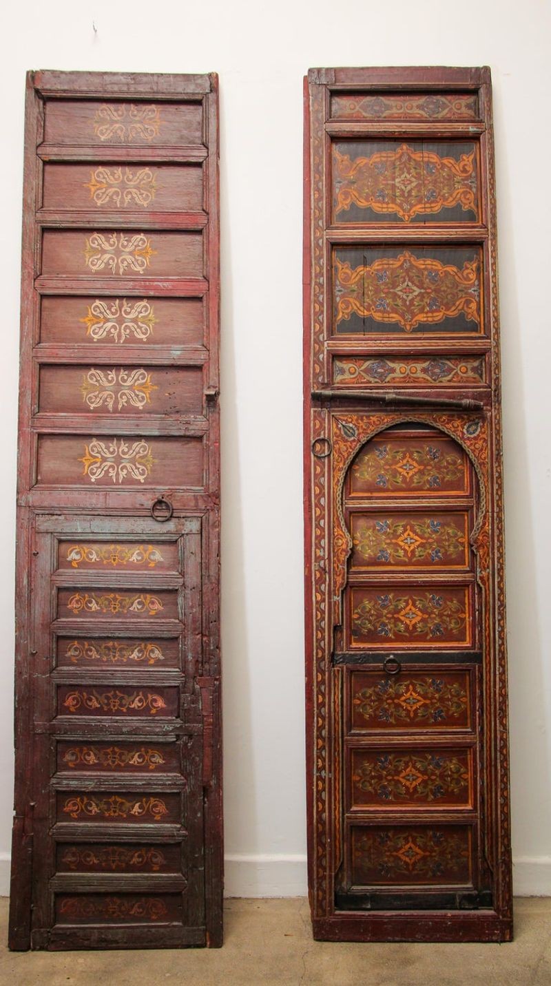 19th Century Moroccan Antique Double Door with Hand Painted Moorish Designs