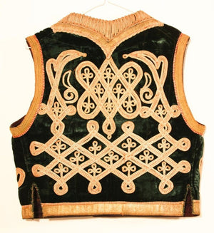 Antique Ottoman Emerald Green and Gold Thread Embroidered Vest