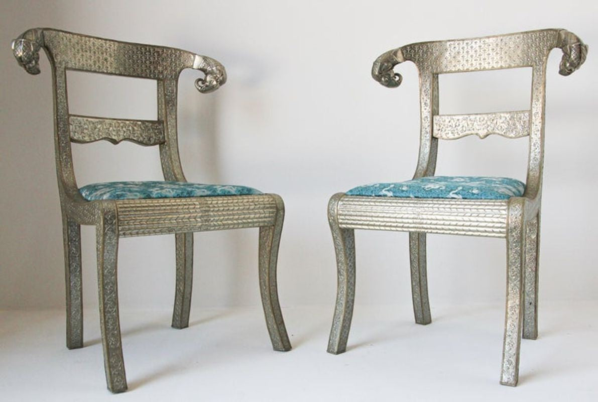 Anglo-Indian Silvered Wrapped Clad Side Chairs a Pair