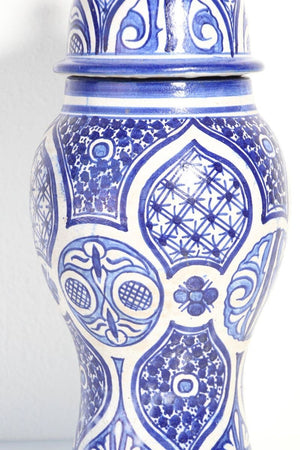 Moroccan Moorish Ceramic Blue and White Jar from Fez