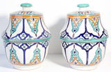 Moorish Ceramic Glazed Covered Jars Handcrafted in Fez Morocco