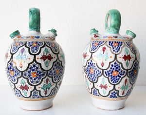 Moorish Ceramic Glazed Water Jug Handcrafted in Fez Morocco