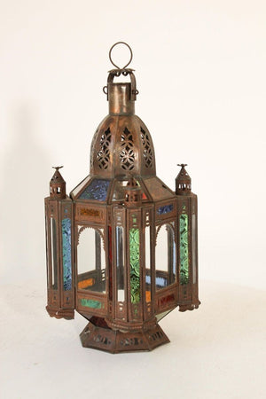 Moroccan Moorish Tole and Glass Candle Lantern